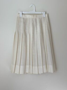 Vintage 80s 90s Ivory Pleated Skirt Knee Length Tailored Flat Pleats